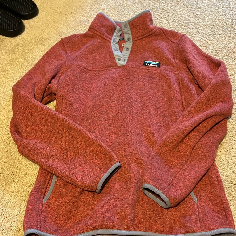 Like New Llbean Red Pull Over With Button Snaps - image 1